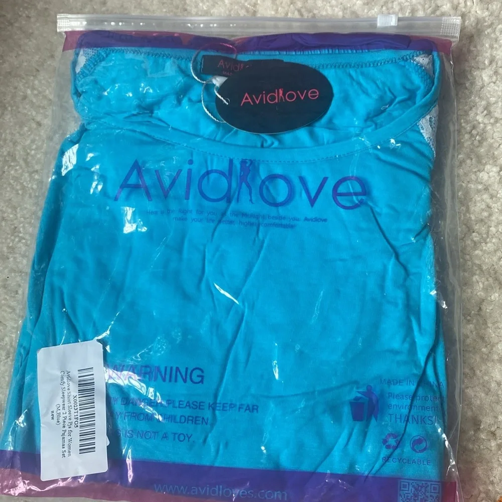 Avidlove Shortsleeve Pjs for Women Comfy Sleepwear pajama set, Size M, Blue, NWT